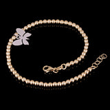 Italian 14k Two Tone Gold Ball Bead Bracelet with Butterfly Charm 8" 3mm 3.4gram