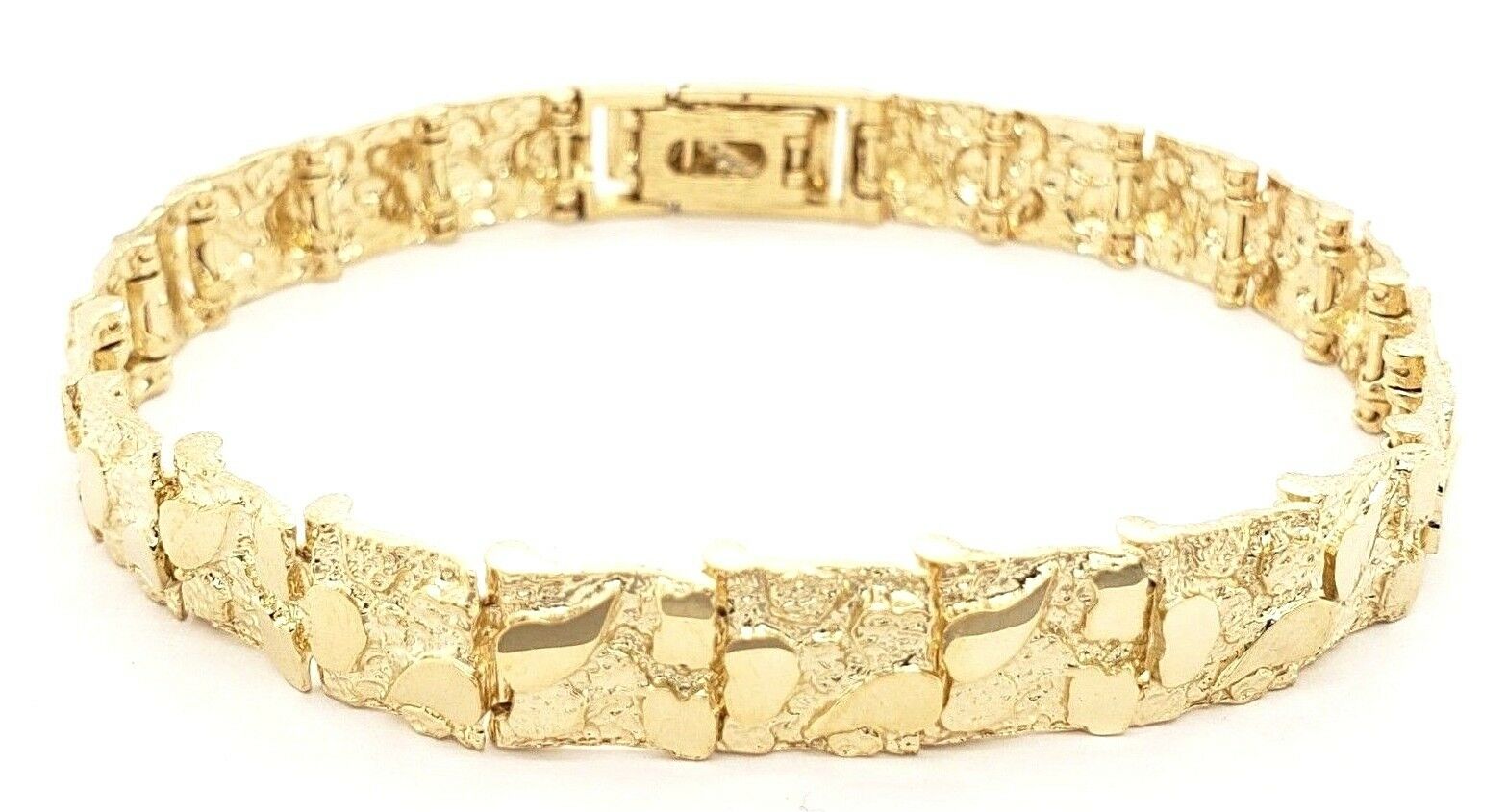 10k Yellow Gold Nugget Bracelet Adjustable 7" - 7.5" 9.5mm 21 grams