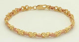 14k Two Tone Gold Satin Finish Hugs & Kisses XOXO Link Bracelet 7.25" 5.4mm 8.5g