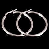 Italian 14k White Gold High Polished Plain 2mm Hollow Hoop Earrings 1" 1.6 grams - White,Size 1" 1.6 grams