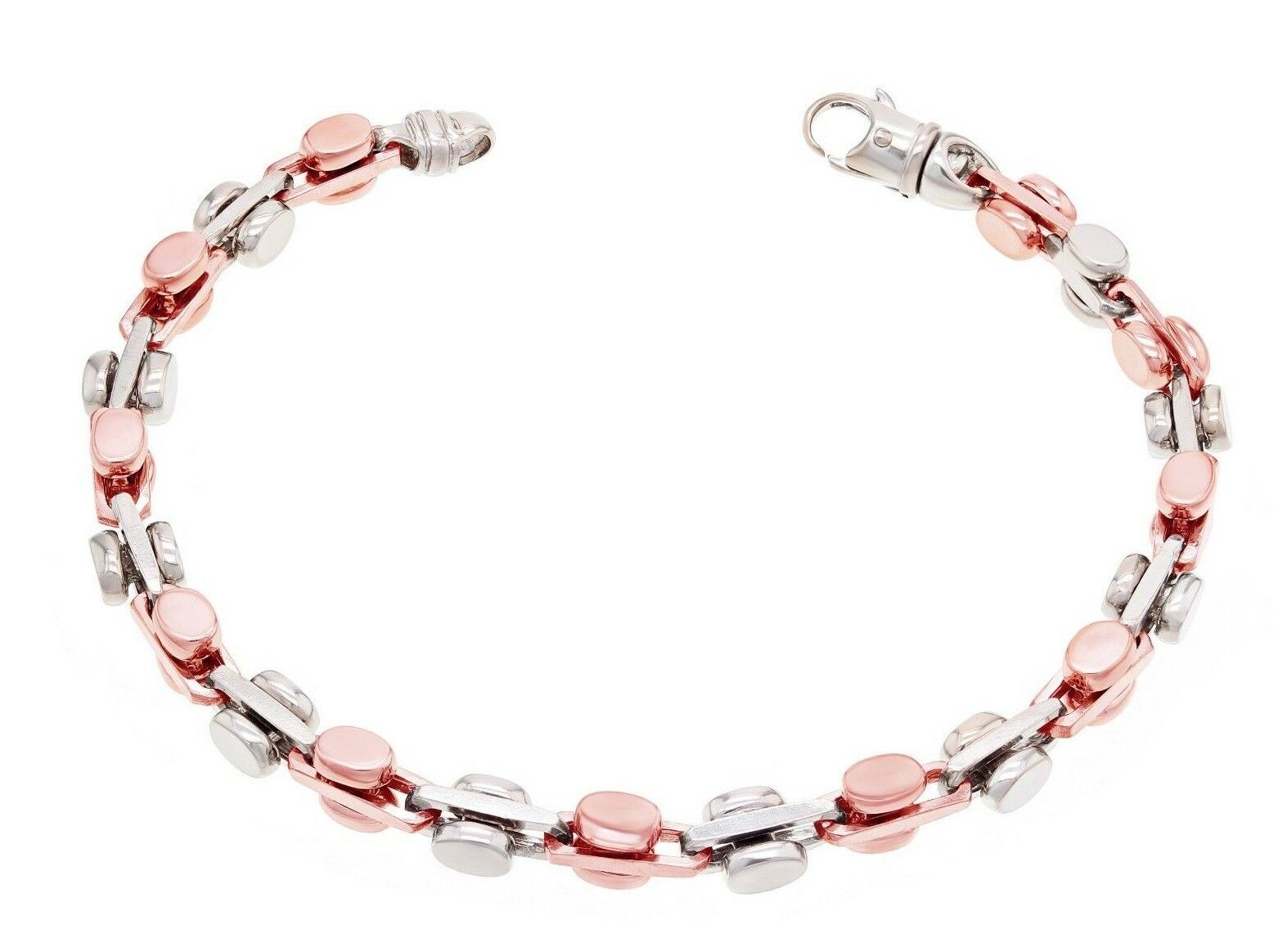 14k White & Rose Gold Handmade Fashion Link Bracelet 8.5" 6mm 33 grams - White and Rose,7"