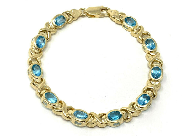 14k Yellow Gold Blue Topaz X Criss Cross Bracelet 7.25