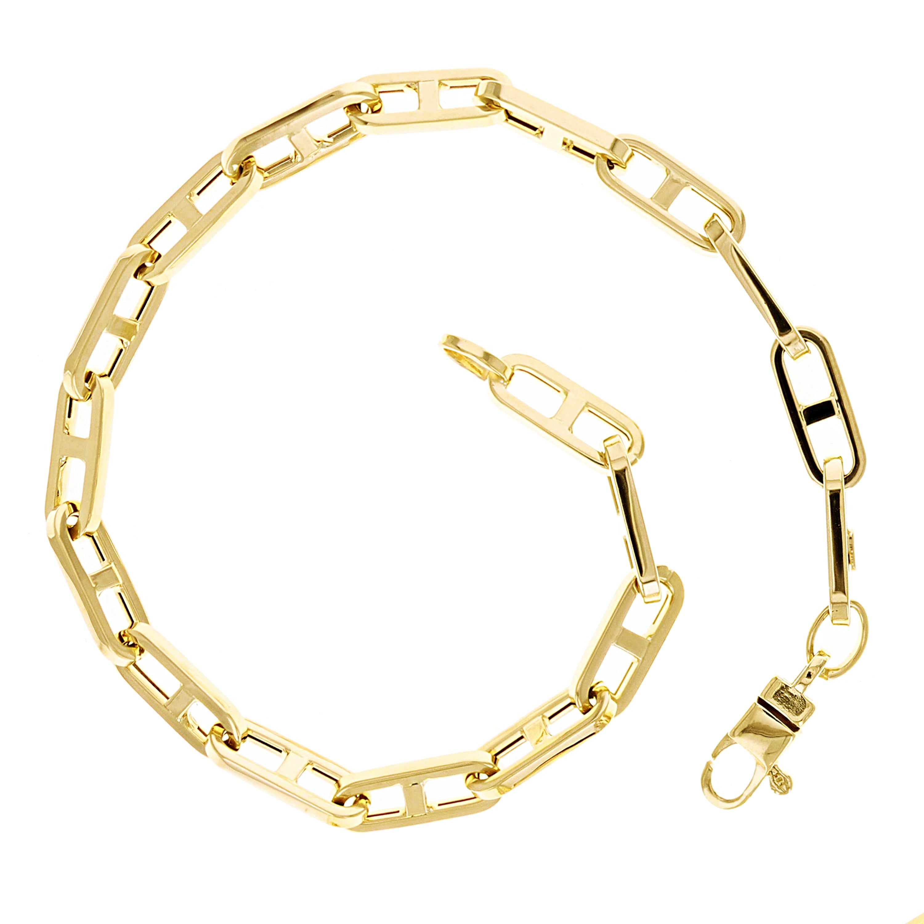 Italian 14k Yellow Gold Hollow Anchor Chain Bracelet 7.5" 4.5mm 4.8 grams