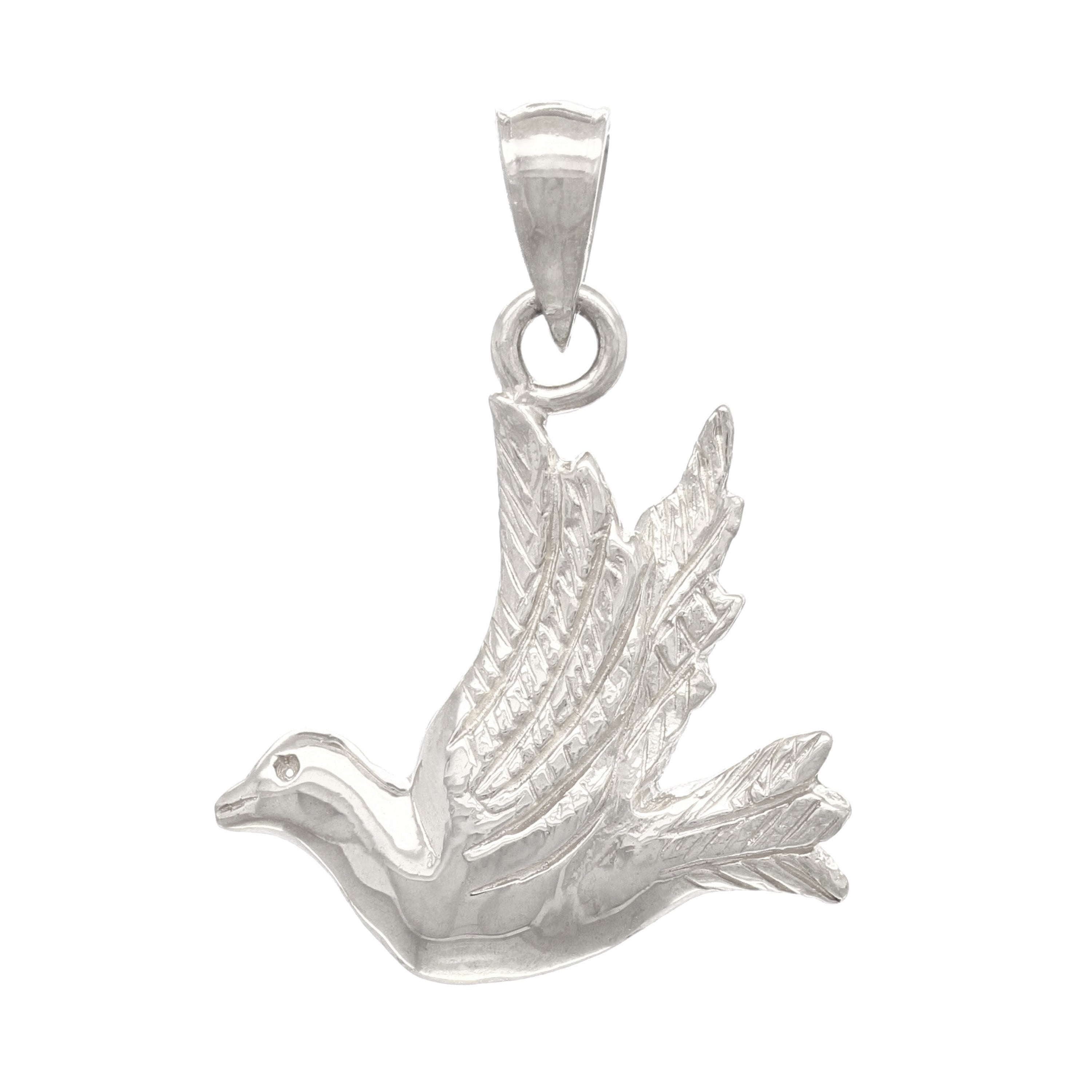 14k White Gold Flying Dove Pendant - White
