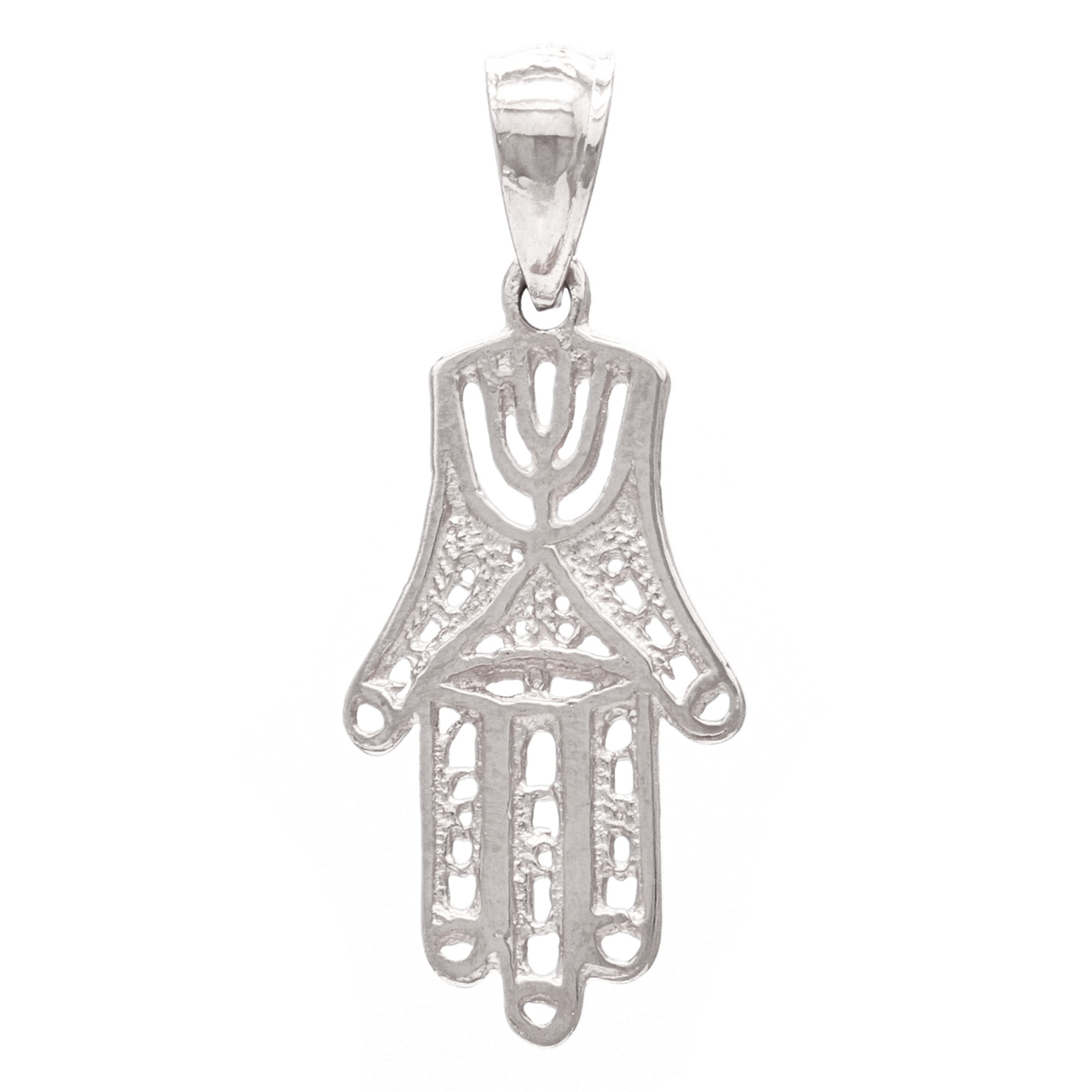 14k White Gold Hand Of Fatima Hamsa Charm Pendant 1gram - White