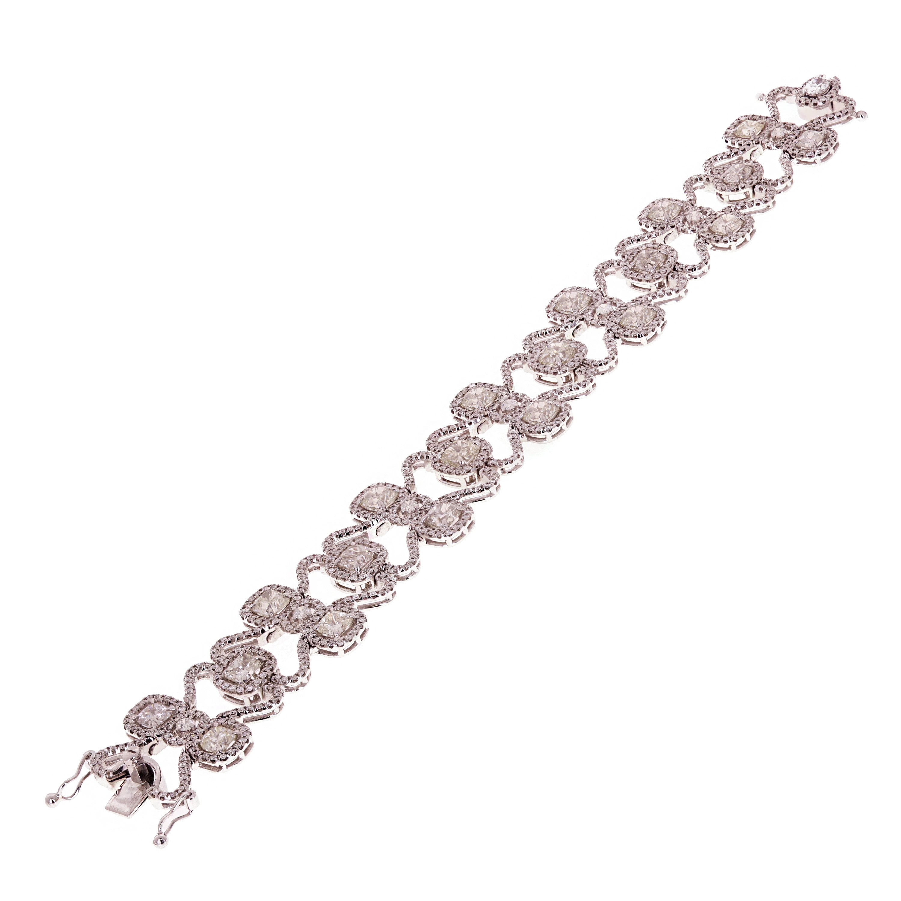 18k White Gold Fancy Shape Designer13.50ct Diamond Bracelet 7.5"
