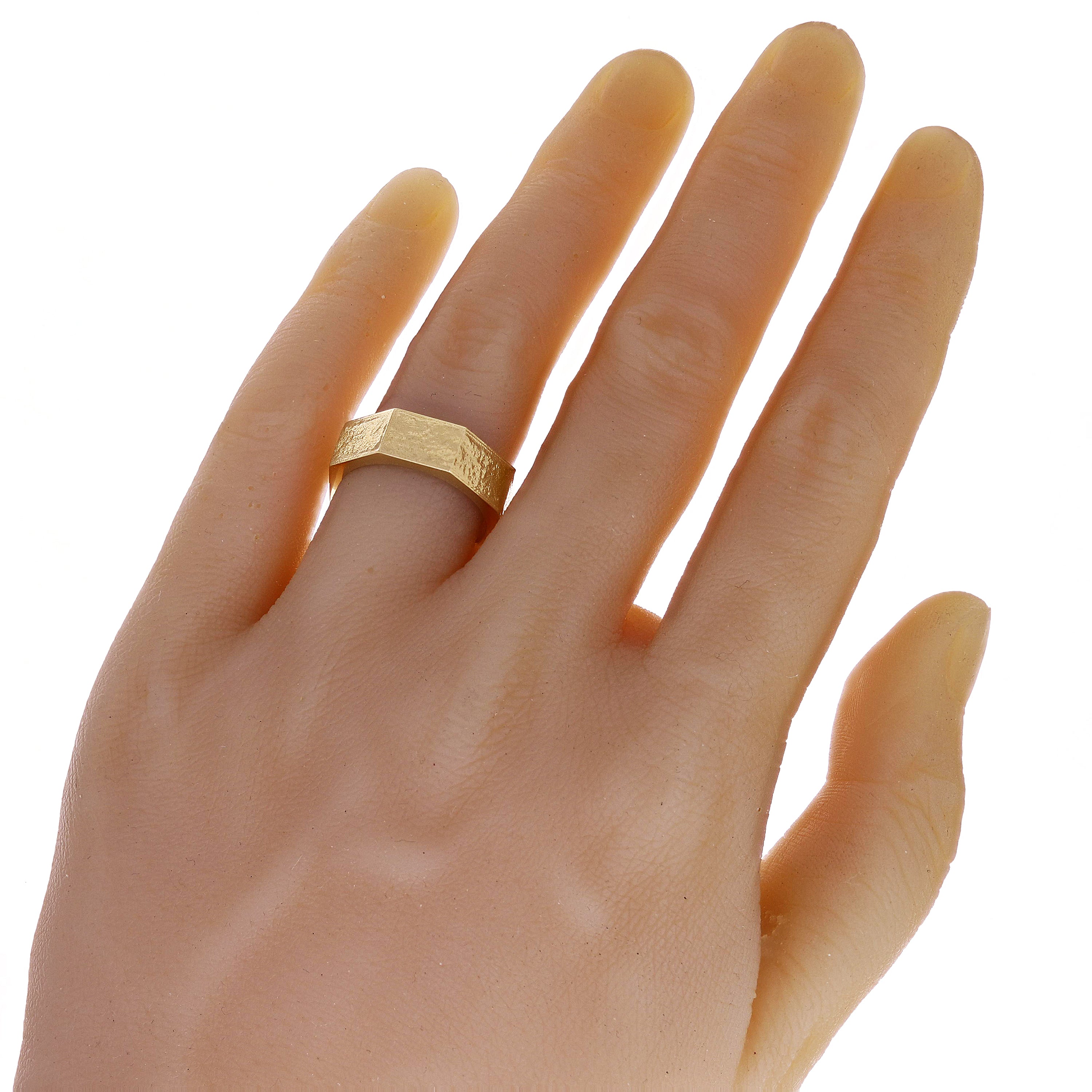 14k Yellow Gold Hammered Finish Octagon Ring Band Size 8 - 6.8mm 11.7 grams - Ring Size 8