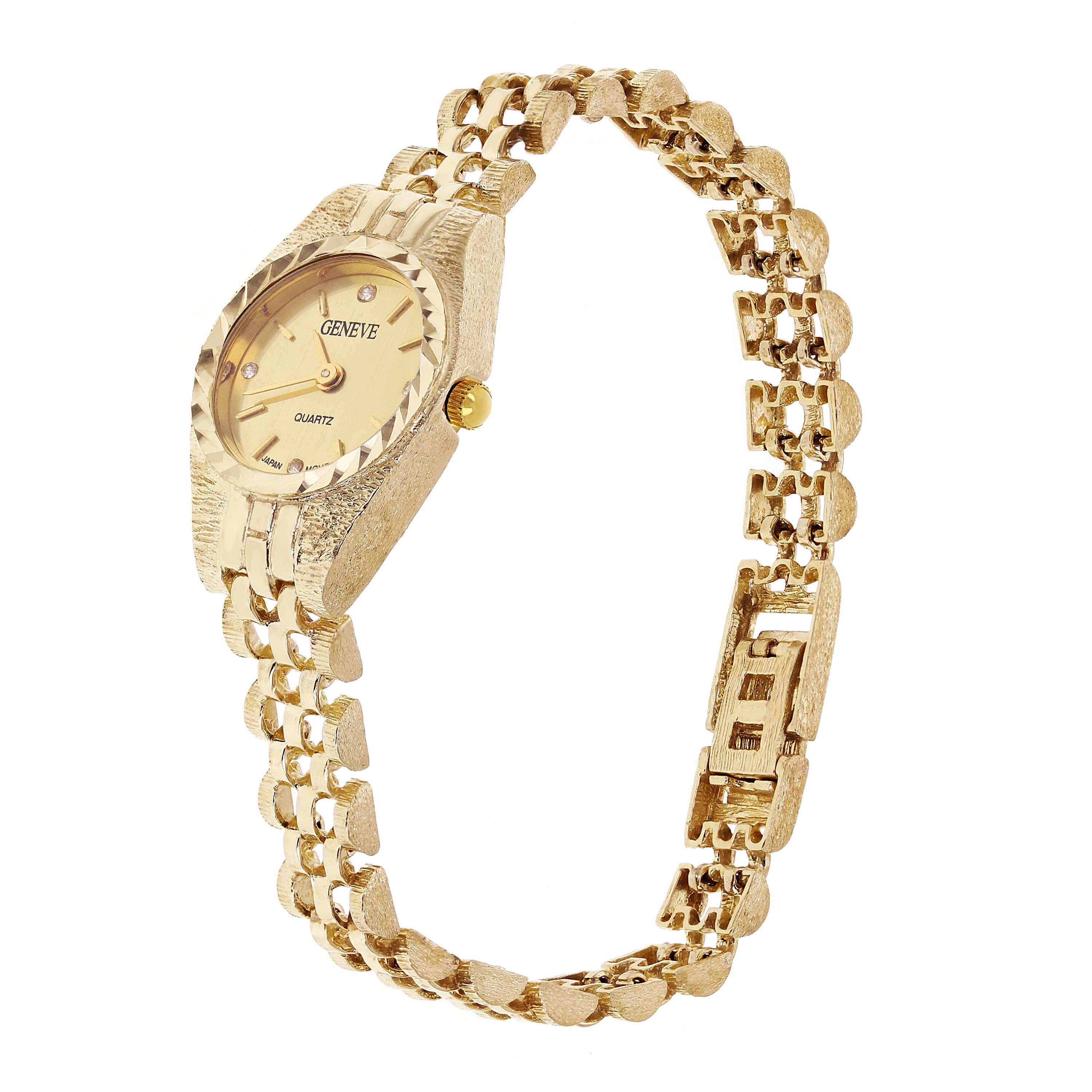 Women's 14k Yellow Gold Watch Link Geneve Diamond Wrist Watch 6-8"
