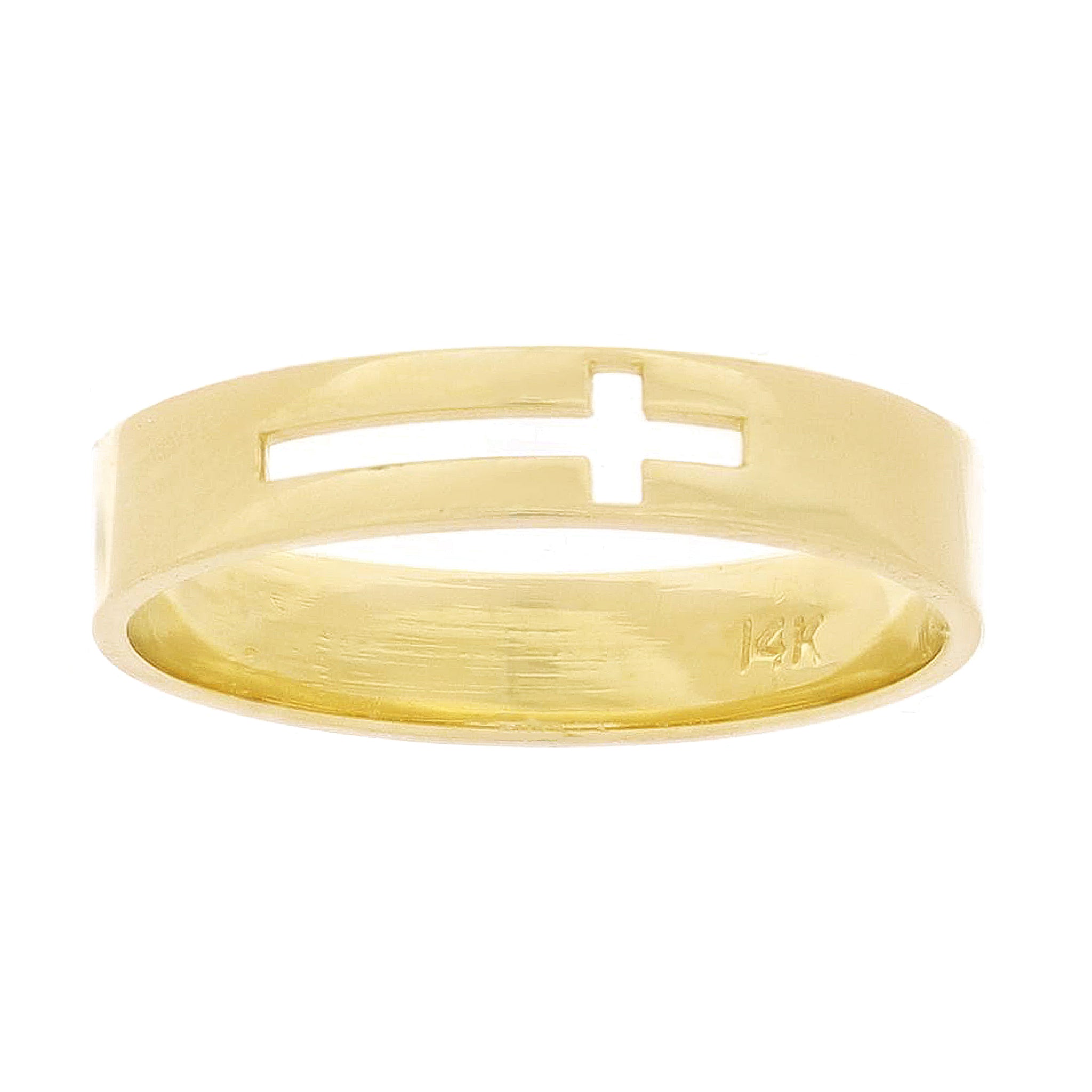 14k Yellow Gold Cutout Cross Ring Band Size grams