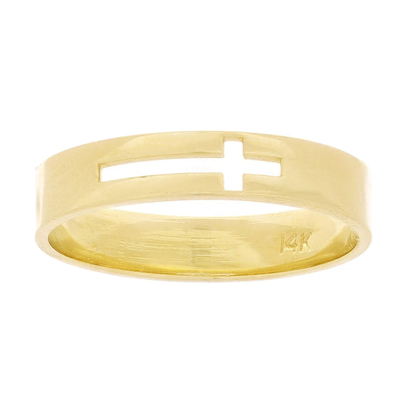 14k Yellow Gold Cutout Cross Ring Band Size 7 - 3.8mm 2.3 grams