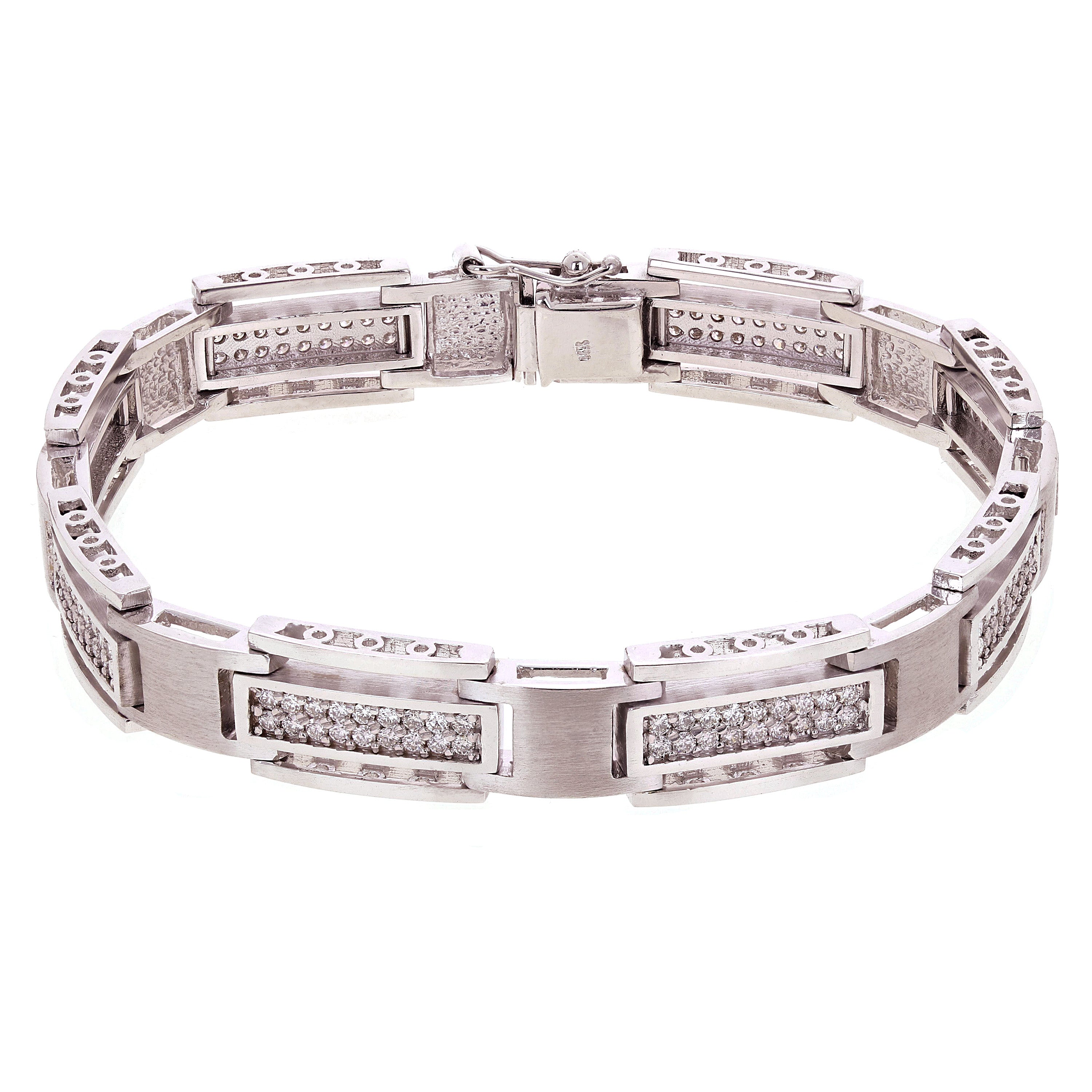 Men's 14k White Gold Diamond Watch Link Bracelet
