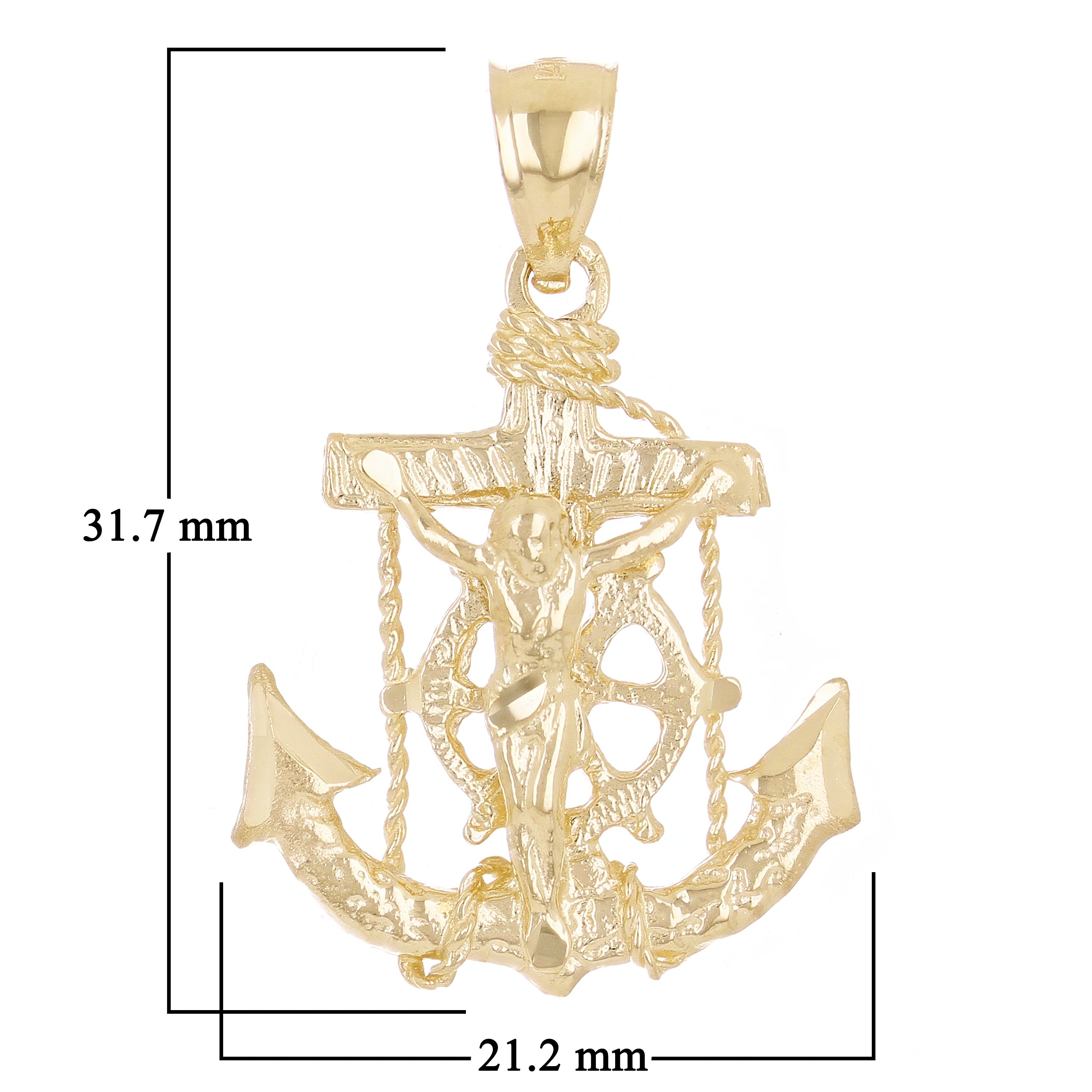 14k Yellow Gold Jesus Christ  Cross Anchor Ship Mariners Pendant 1.2" 3.2 grams