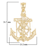 14k Yellow Gold Jesus Christ  Cross Anchor Ship Mariners Pendant 1.2" 3.2 grams