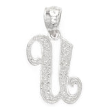 14k White Gold Initial Letter U Alphabet Charm Pendant - Letter U,White