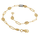 Italian 14k Yellow Gold Hollow Oval & Paper Clip Link Bracelet 7" 5mm 2.5 grams