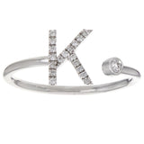 14k White Gold Diamond Initial Letter K Ring Size 6 - Letter K,White