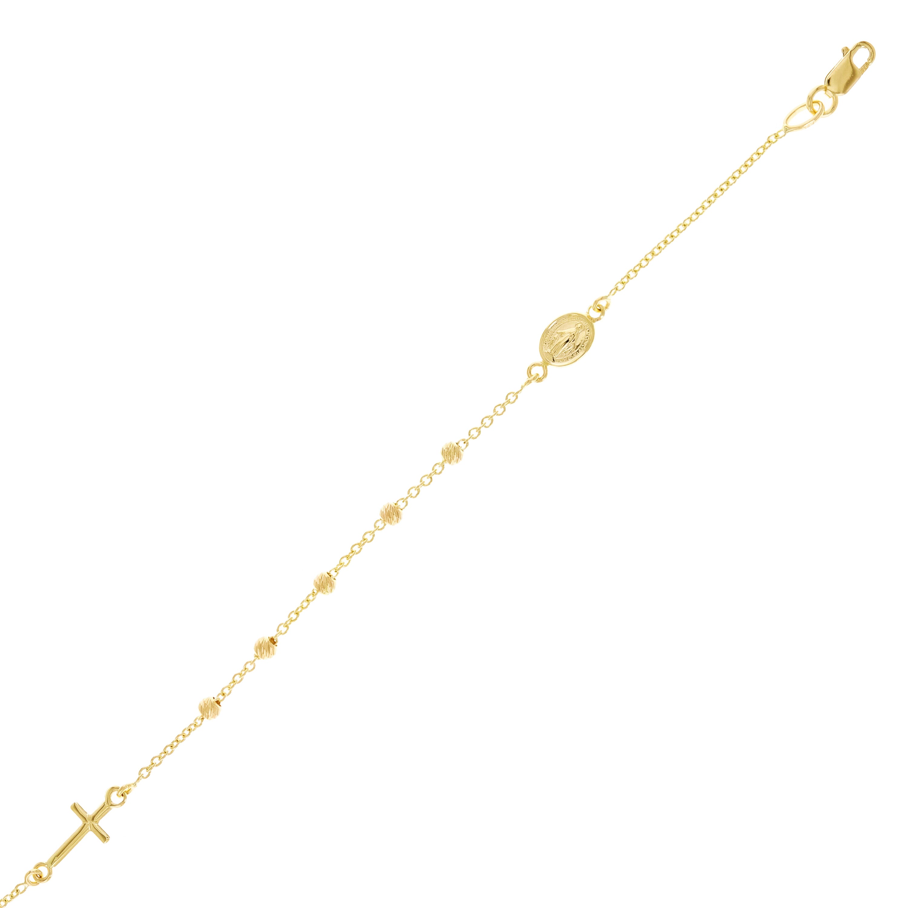 Italian 14k Yellow Gold Miraculous Medal Charm Rosary Bracelet 7" 2.3 grams