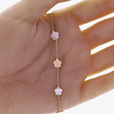 Italian 14k Yellow Gold Pearl Flower Charm Station Bracelet 7.5" 7.2mm 1.9 grams