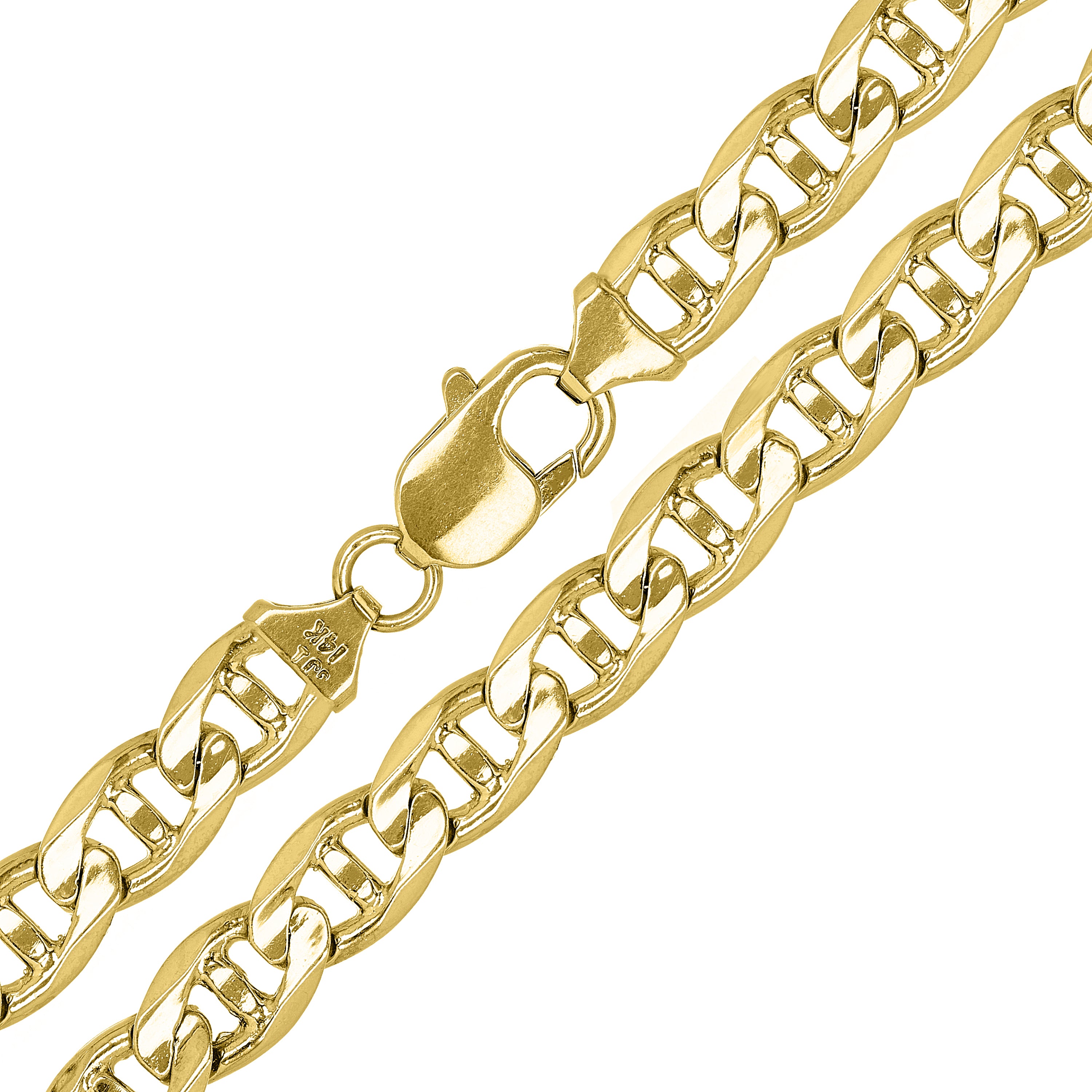14k Yellow Gold Concave Mariner Chain Necklace 22" 7.8mm 60 grams - Yellow,22"