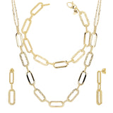 Italian 14k Yellow Gold Paper Clip Link Necklace, Bracelet & Earrings Set 23.4 grams