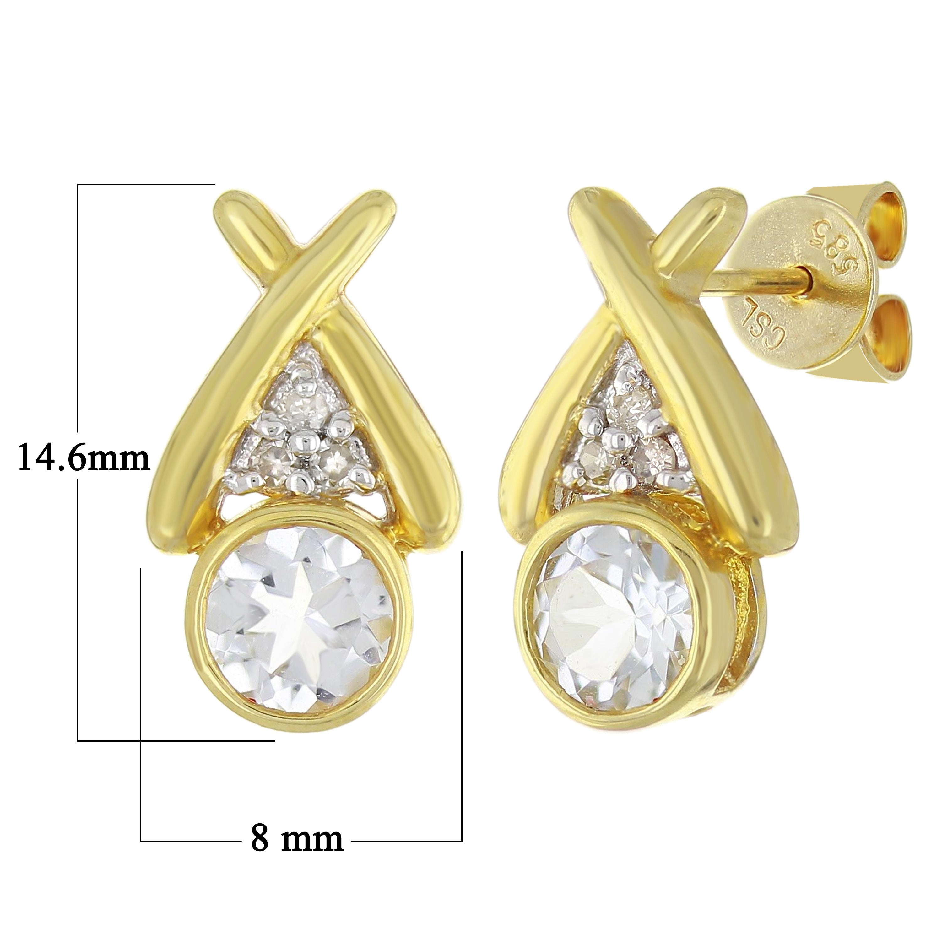14k Yellow Gold Aquamarine & Diamond Accent XOXO Hugs & Kisses Earrings