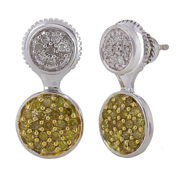 14k White Gold 0.55ctw Yellow & White Diamond Stud Earrings w/ Removable Jackets