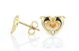14k Yellow Gold Kid Baby Heart Dolphin Stud Earrings 0.5g