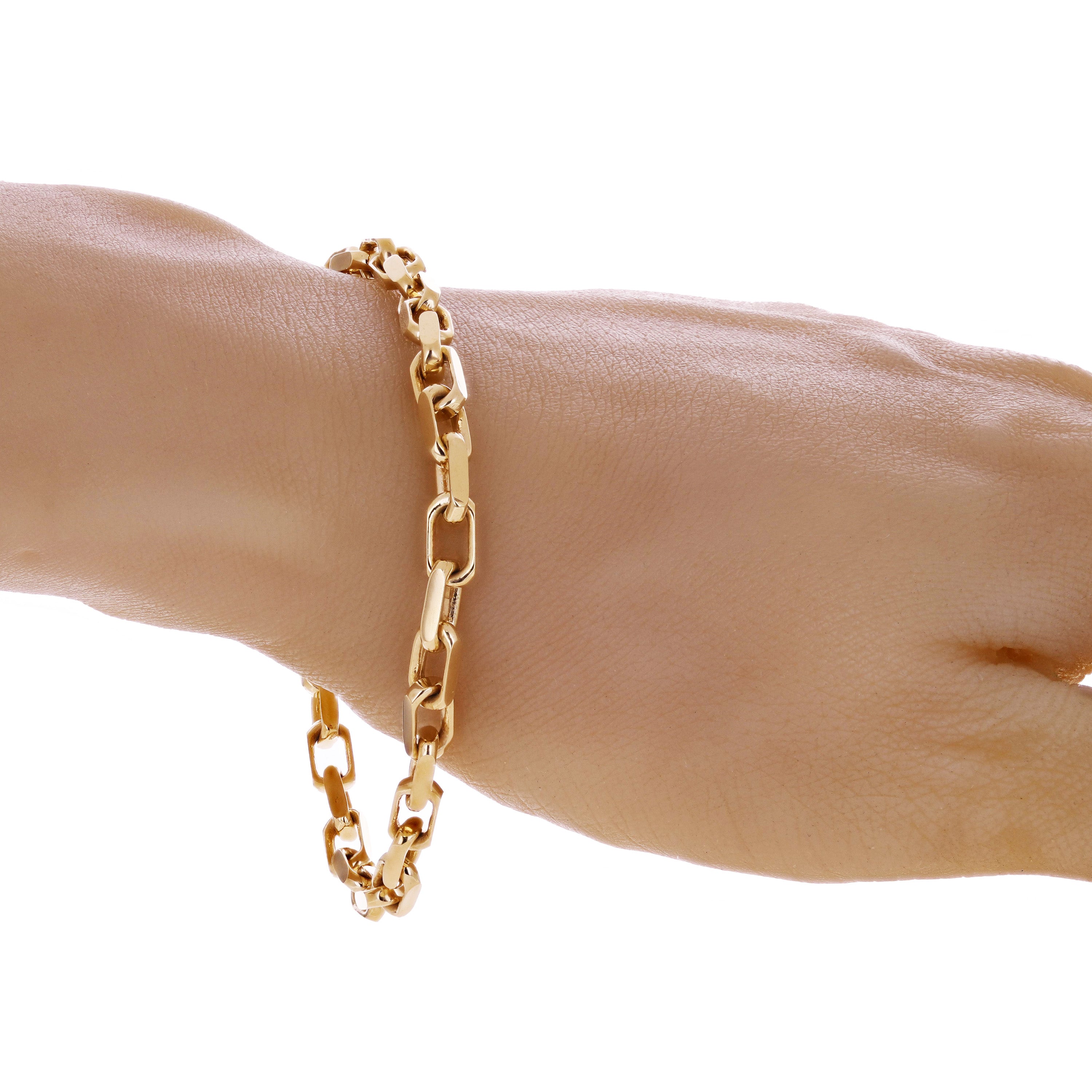 14k Yellow Gold Solid Handmade Rectangle Link Chain Bracelet 7" 5mm 14.6 grams - 7" 14.6 grams