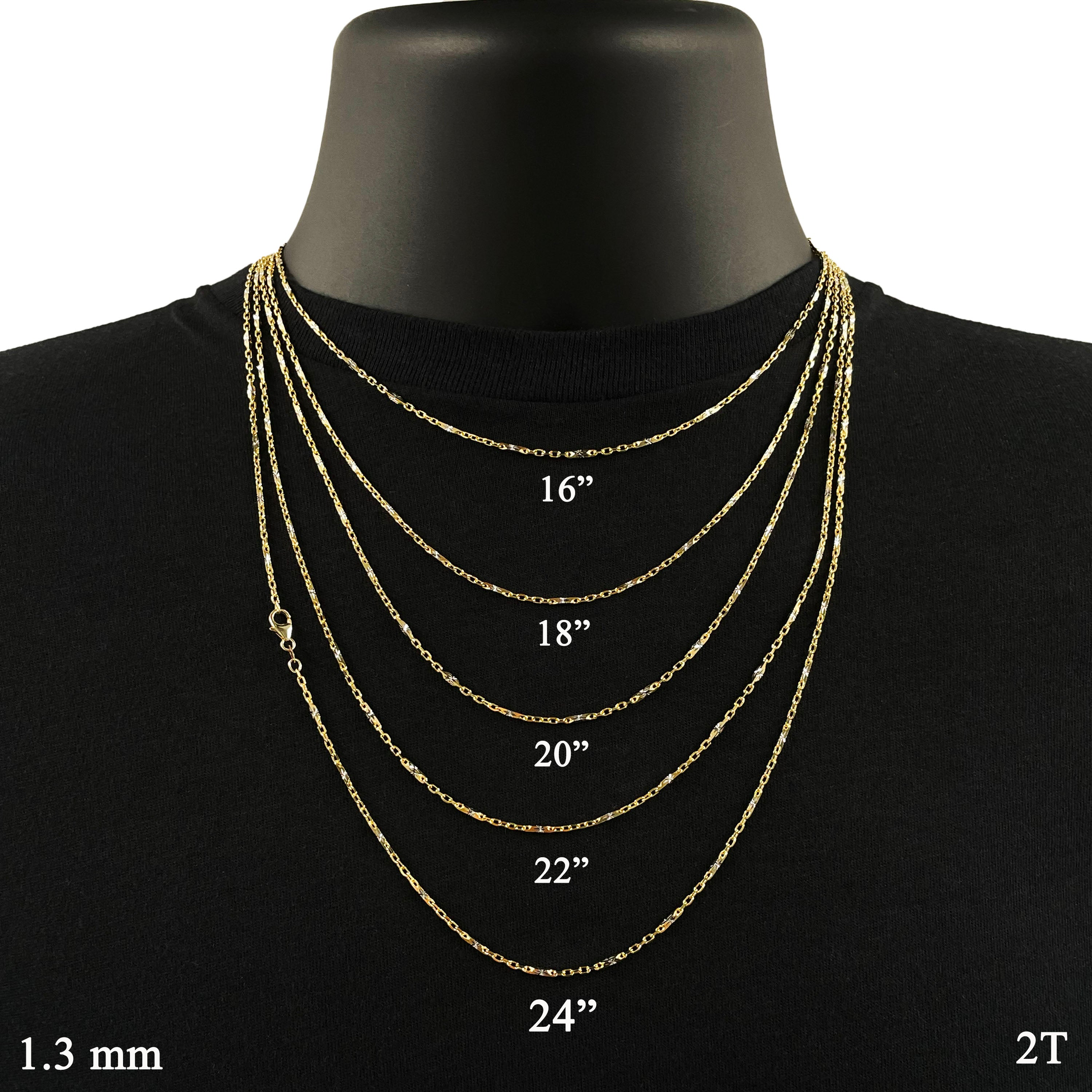 Italian 14k Two-Tone Solid Diamond Cut Raso Chain Necklace 16" 4.8 grams 1.3mm - 16" 4.8 grams