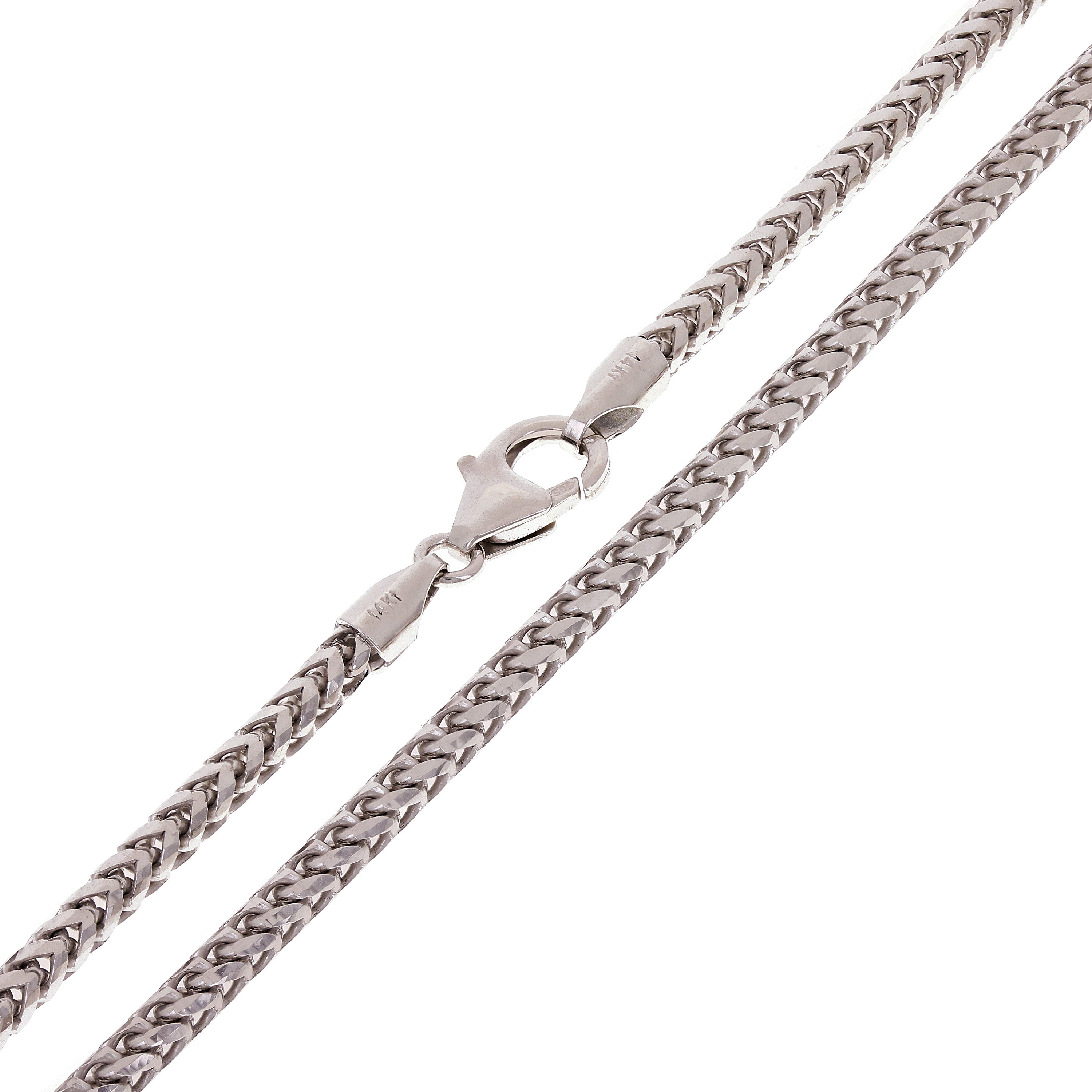 Italian 14k White Gold Solid Diamond Cut Franco Chain Necklace 24" 2.7mm 23.7g - White,24" 2.7mm 23.7 grams