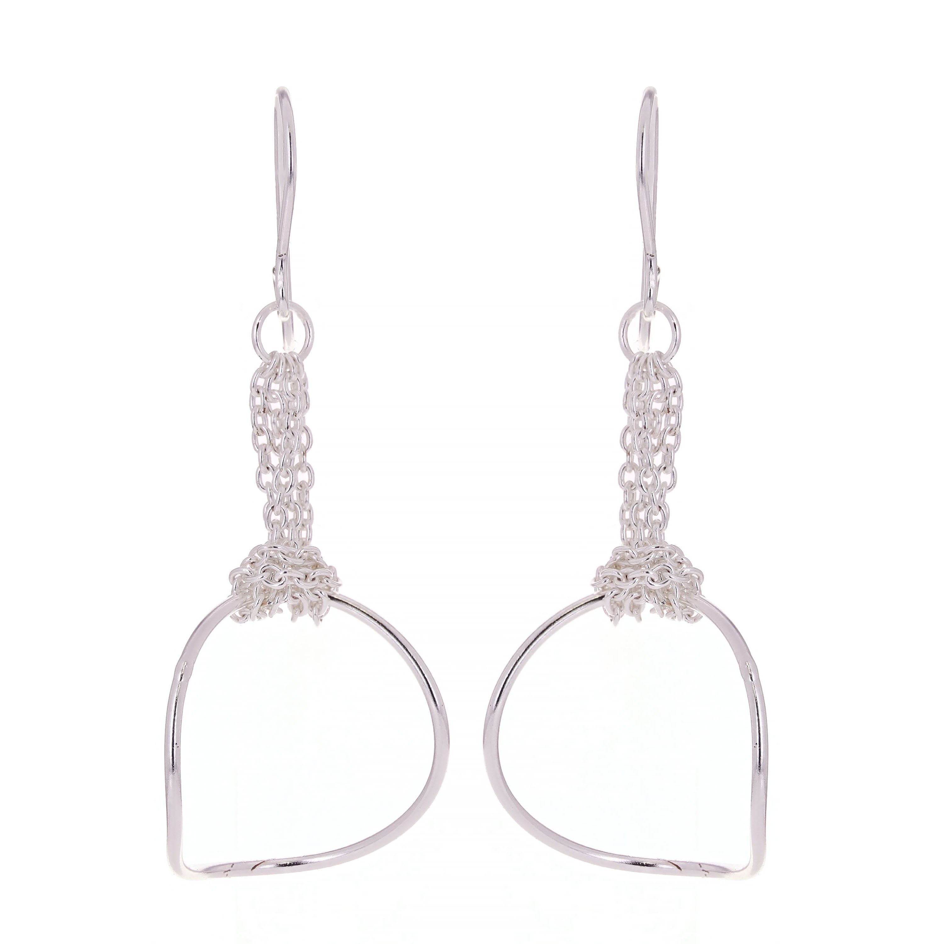 Sterling Silver Chain Circle Dangle Earrings 1.75" 2.5 grams