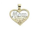 14k Tri Color Gold Flower Heart MOM Charm Pendant 0.9 gram