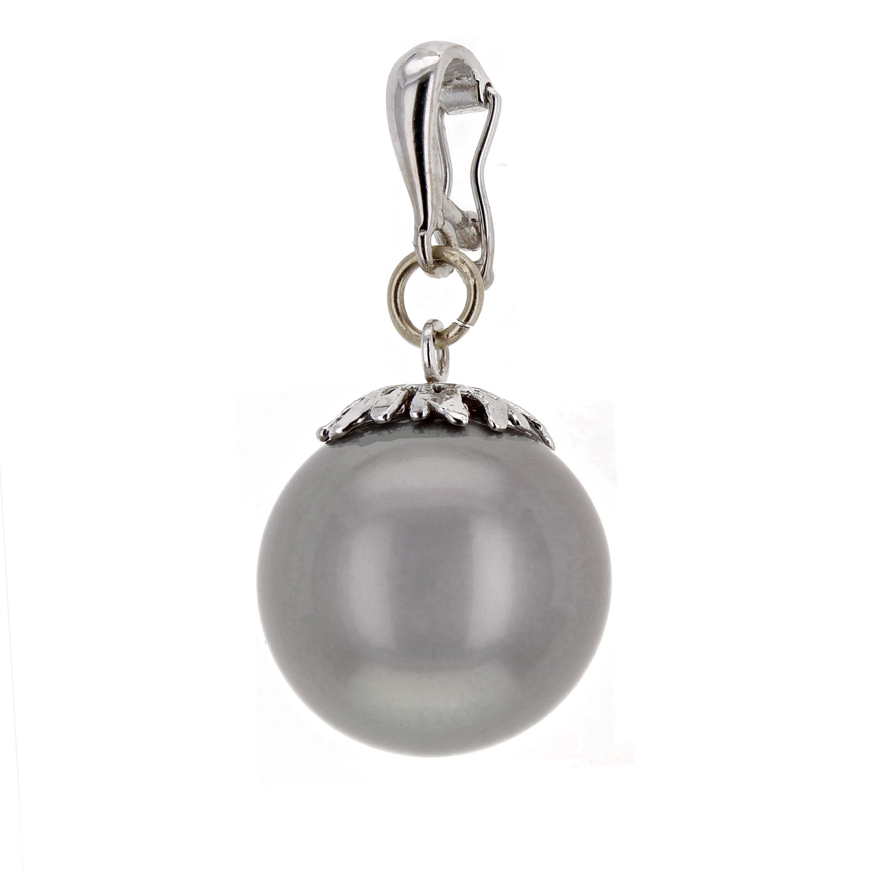 14k White Gold 13.5mm Black Cultured Tahitian Pearl Drop Pendant