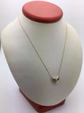 10k Two Tone Gold 18" Necklace with Heart Ruby & Diamonds Charm Round Pendant