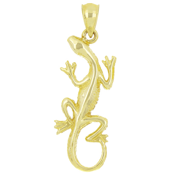 14k Yellow Gold Solid Polished Gecko Lizard Reptile Charm Pendant 1.3