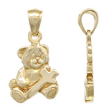 14k Yellow Gold Teddy Bear Holding Cross Pendant - Yellow