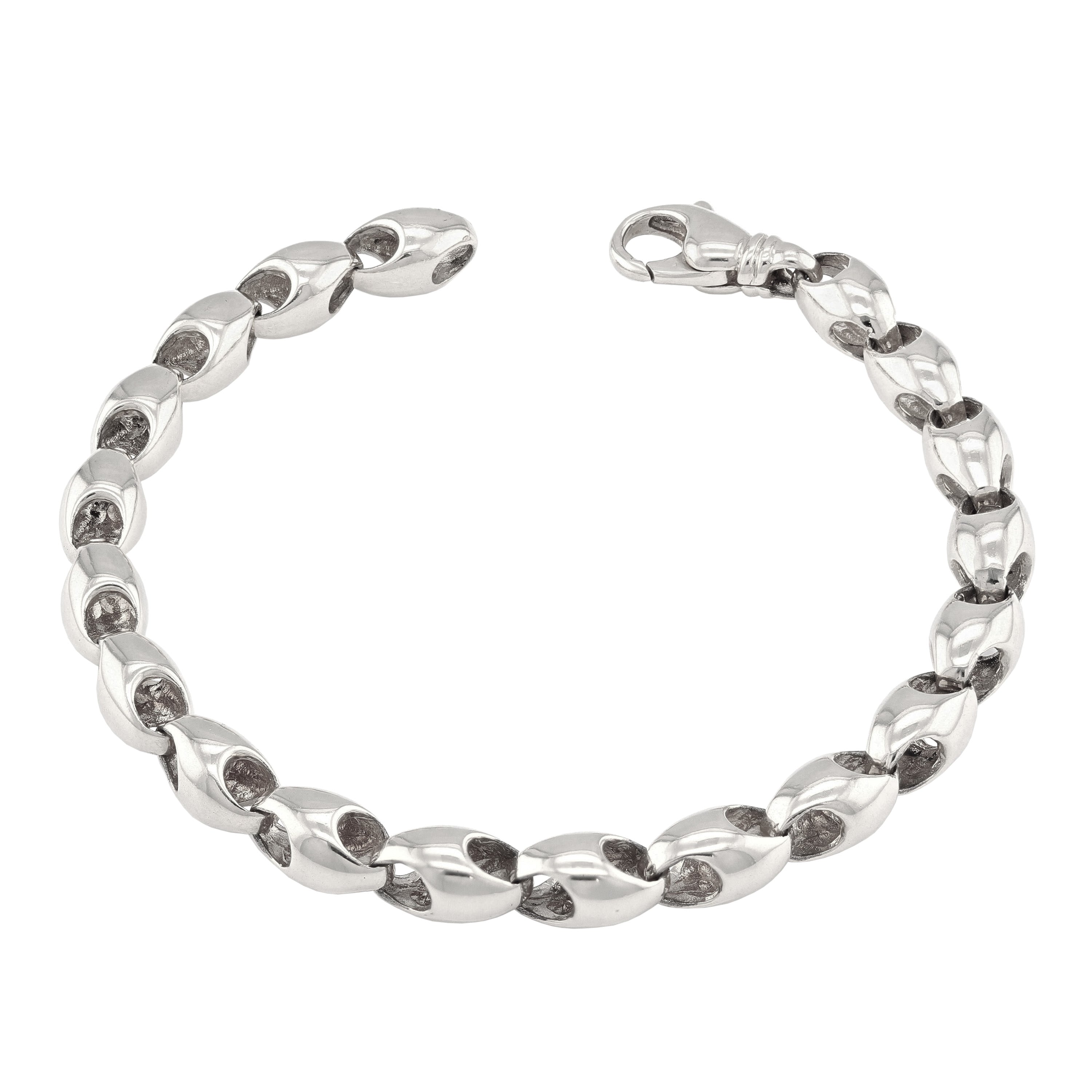 14k White Gold Solid Handmade Fashion Link Bracelet 7" 7mm 28.2 grams - White,7" 28.2 grams