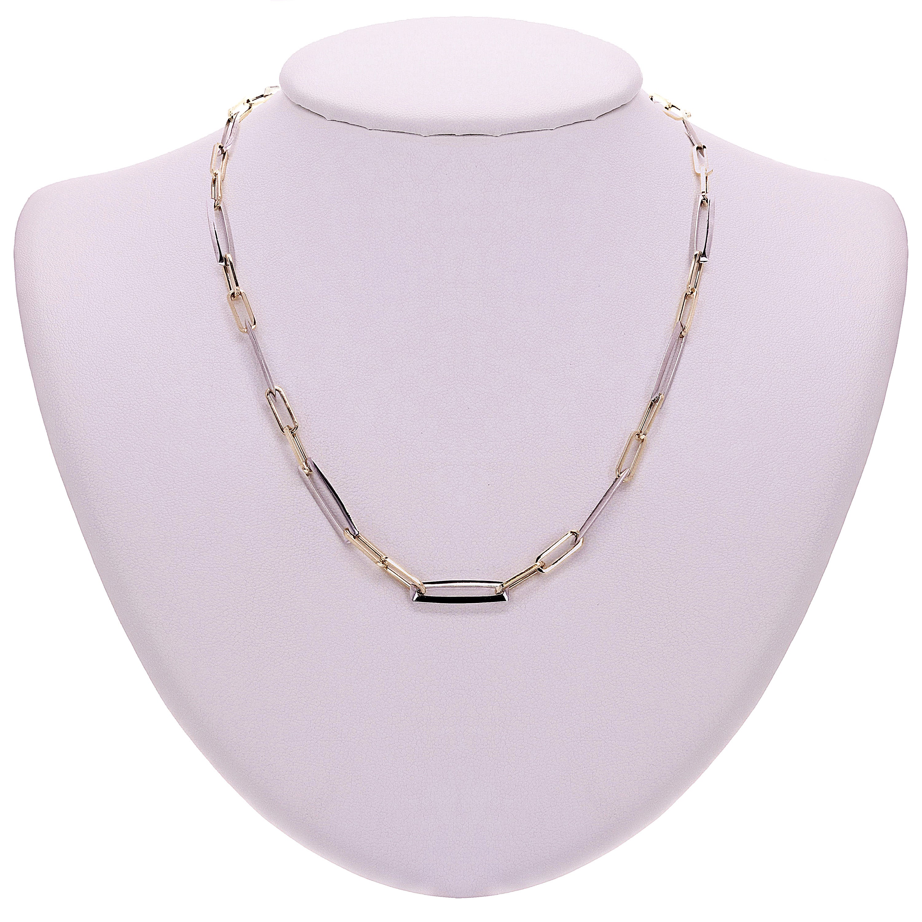 Italian 14k Two-Tone Gold Paper Clip Link Chain Necklace 17.75" 4.8mm 10.2 grams