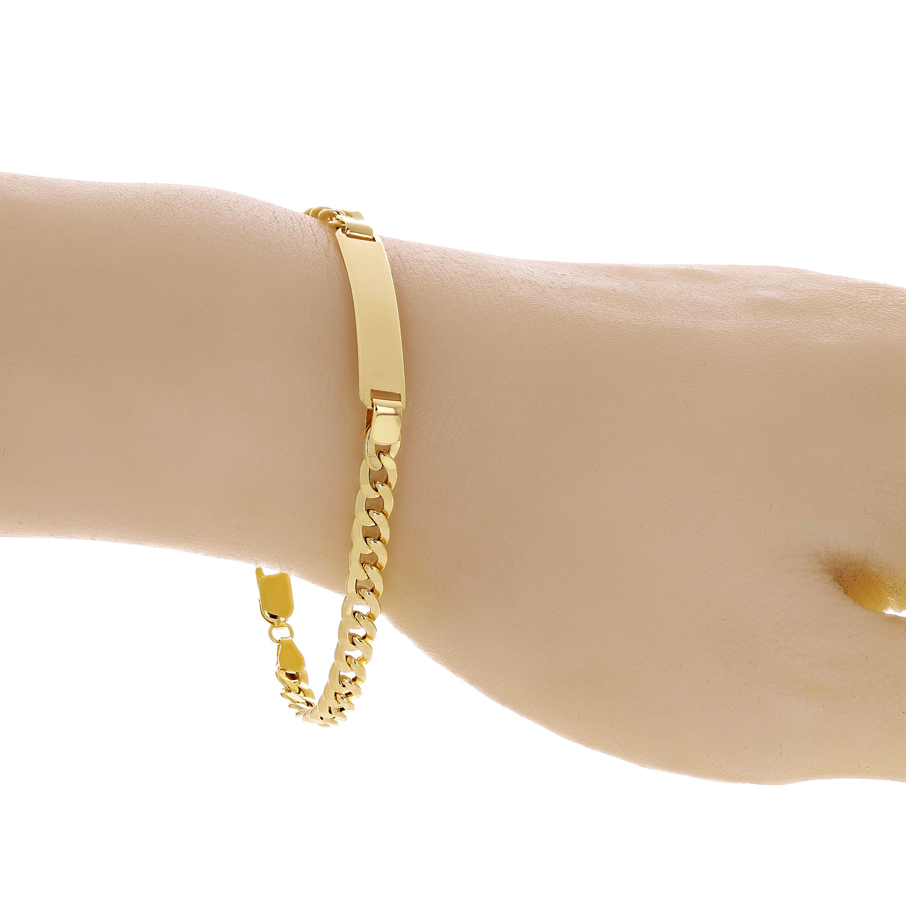 Italian 14k Yellow Gold Hollow Engravable Cuban ID Bracelet 7.5" 5.2 grams 6mm