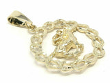14k Yellow Gold Solid Horse Shoe Racing Horse Charm Round Pendant 5.4 grams