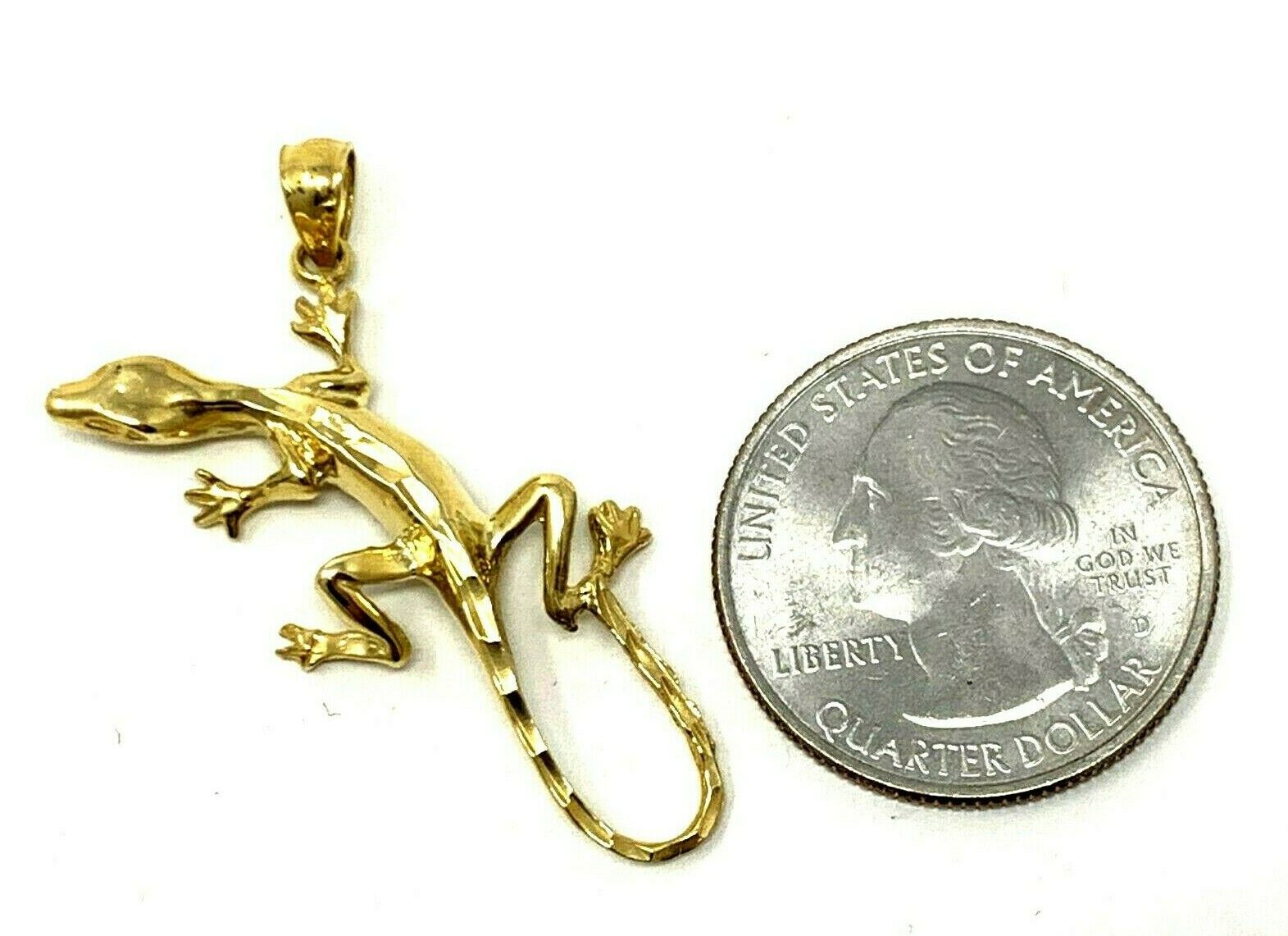 14k Yellow Gold Gecko Lizard Pendant Reptile Charm 1.5" 3.4 grams