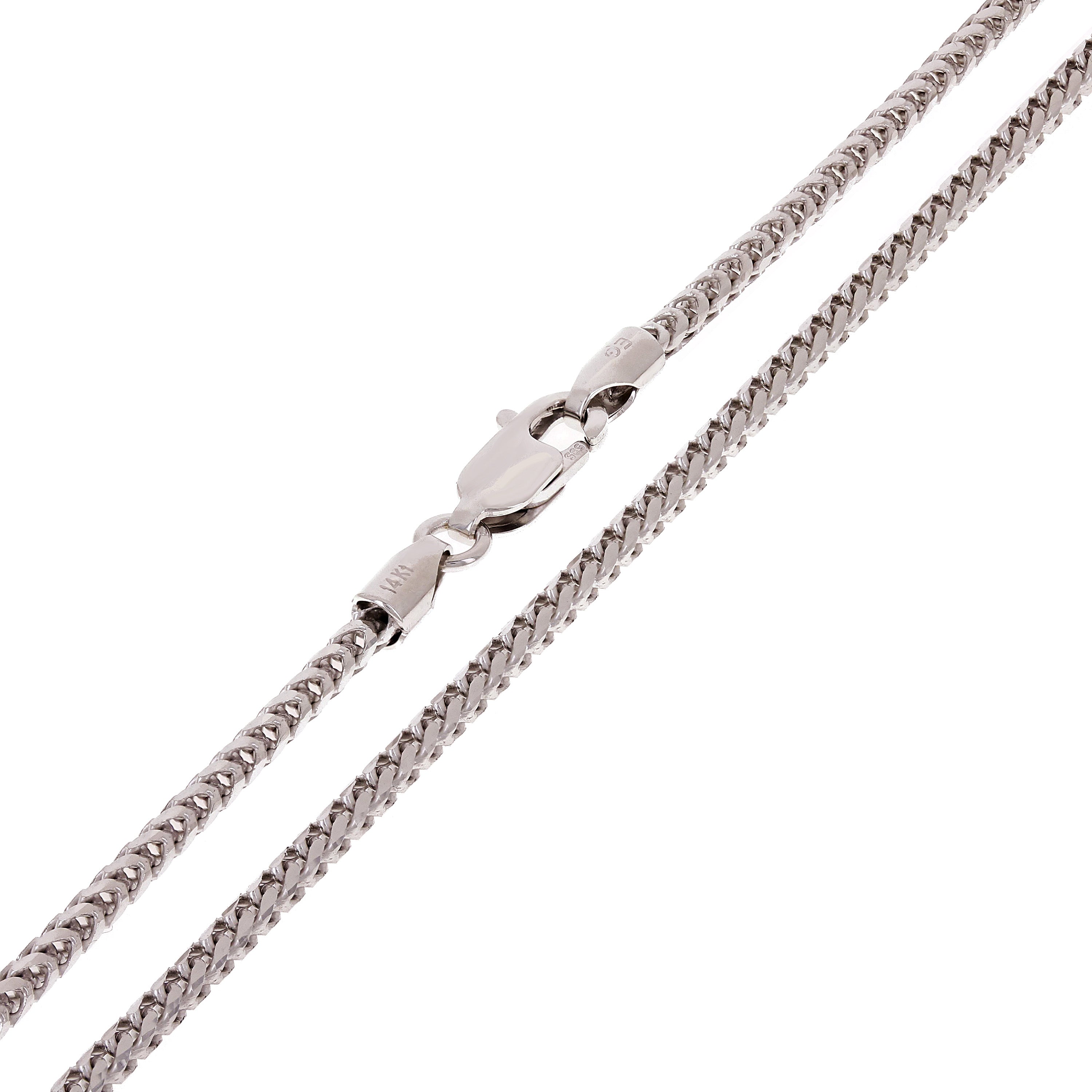 Italian 14k White Gold Solid Diamond Cut Franco Chain Necklace 24" 2mm 13.2grams - White,24" 2mm 13.2 grams