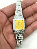 Women's 925 Sterling Silver Nugget Geneve Diamond Watch 6.5" 24 grams