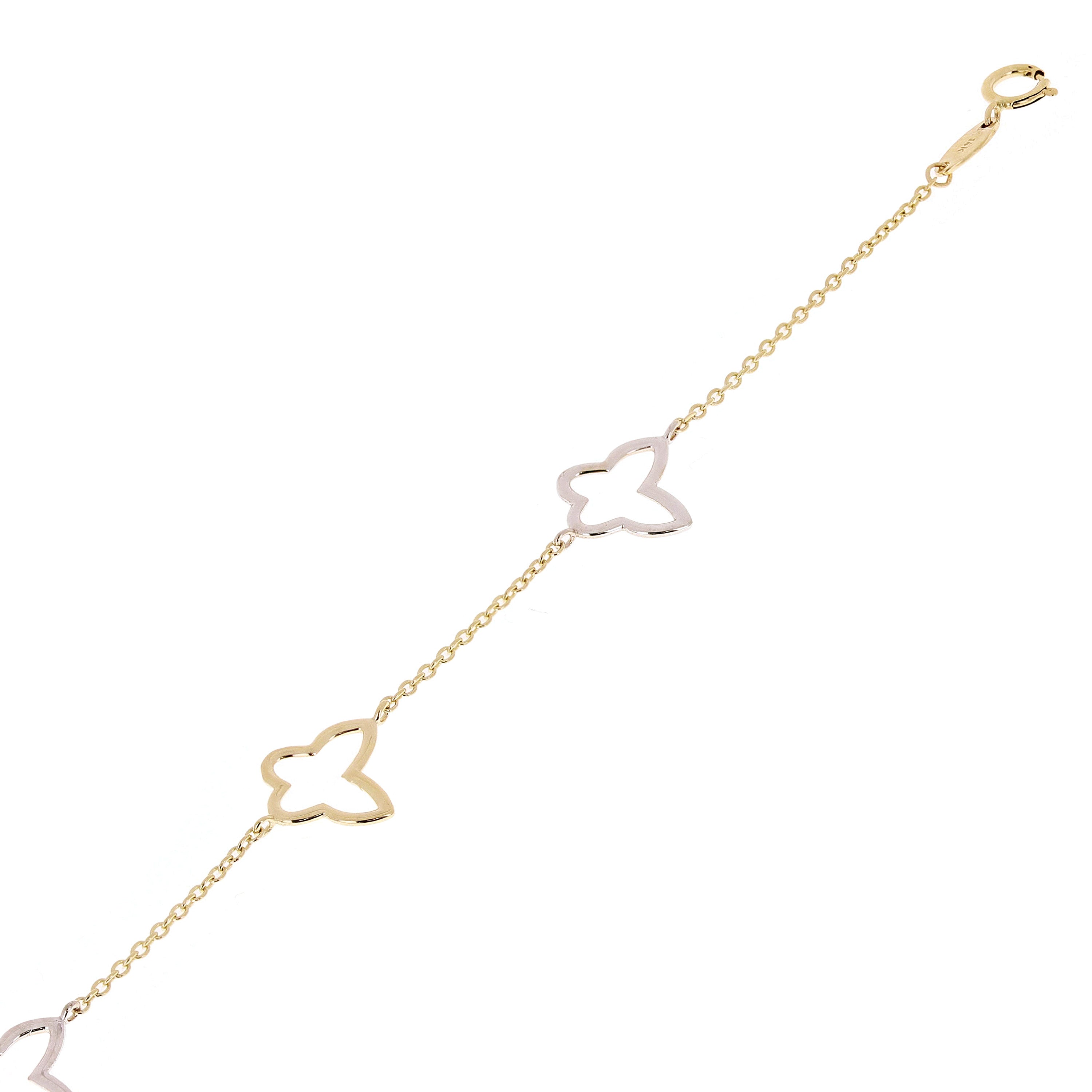 Italian 14k Yellow & White Gold Butterfly Link Charm Bracelet 7.5" 1.5 grams