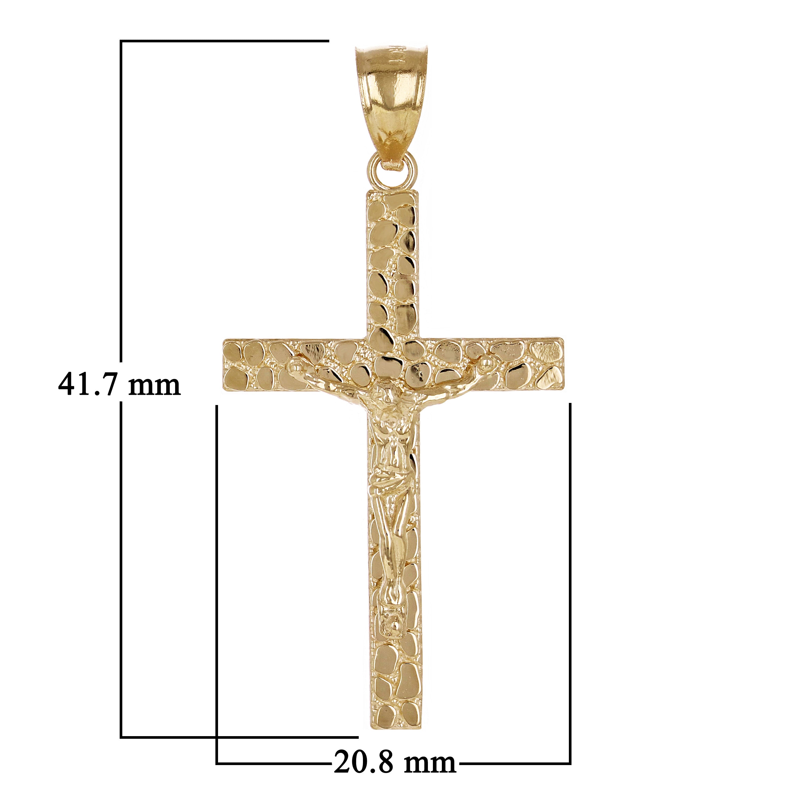 14k Yellow Gold Jesus Christ Crucifix Nugget Cross Charm Pendant 1.6" 2.2 grams
