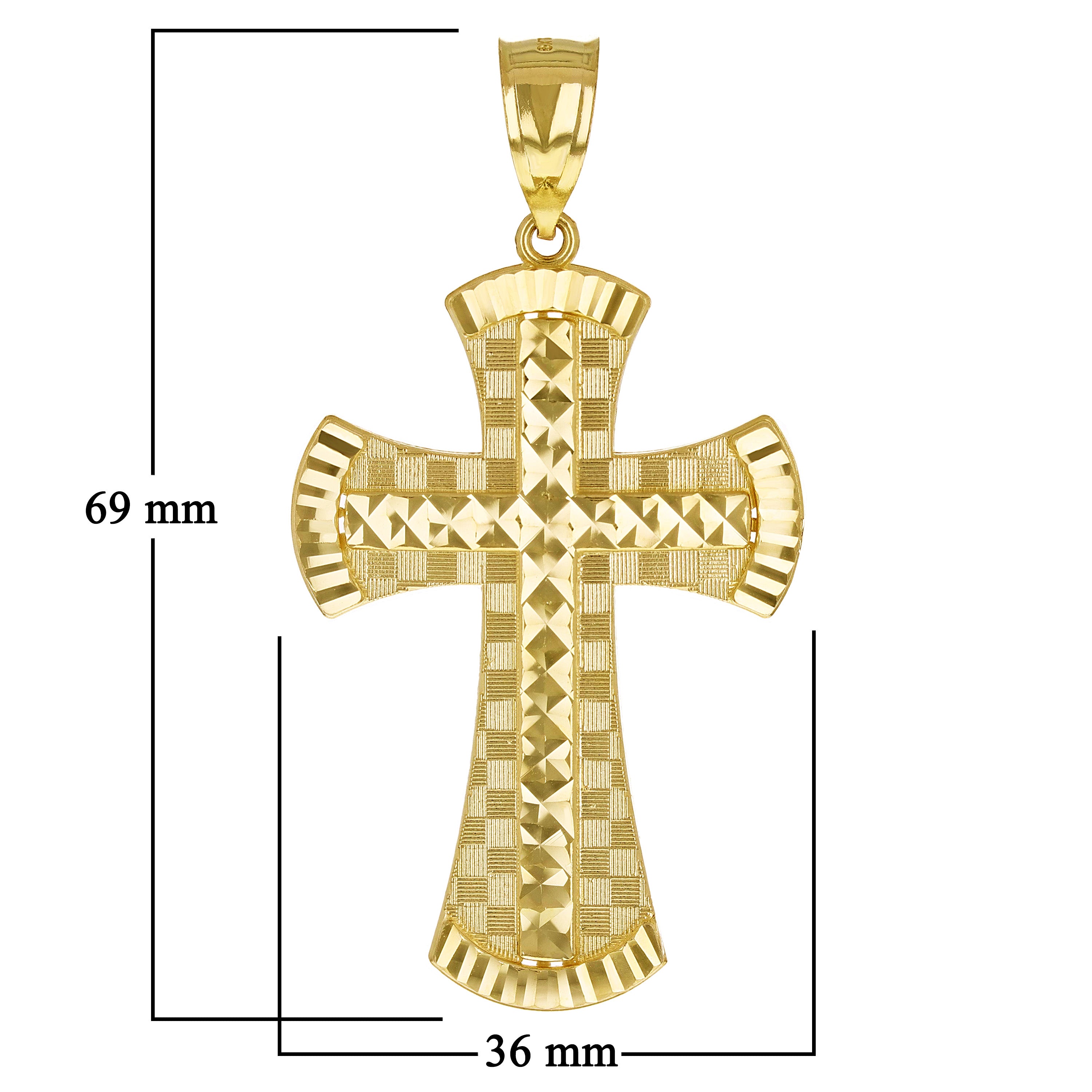 14k Yellow Gold 3D Diamond Cut Cross Pendant 2.7" 11 grams