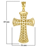 14k Yellow Gold 3D Diamond Cut Cross Pendant 2.7" 11 grams
