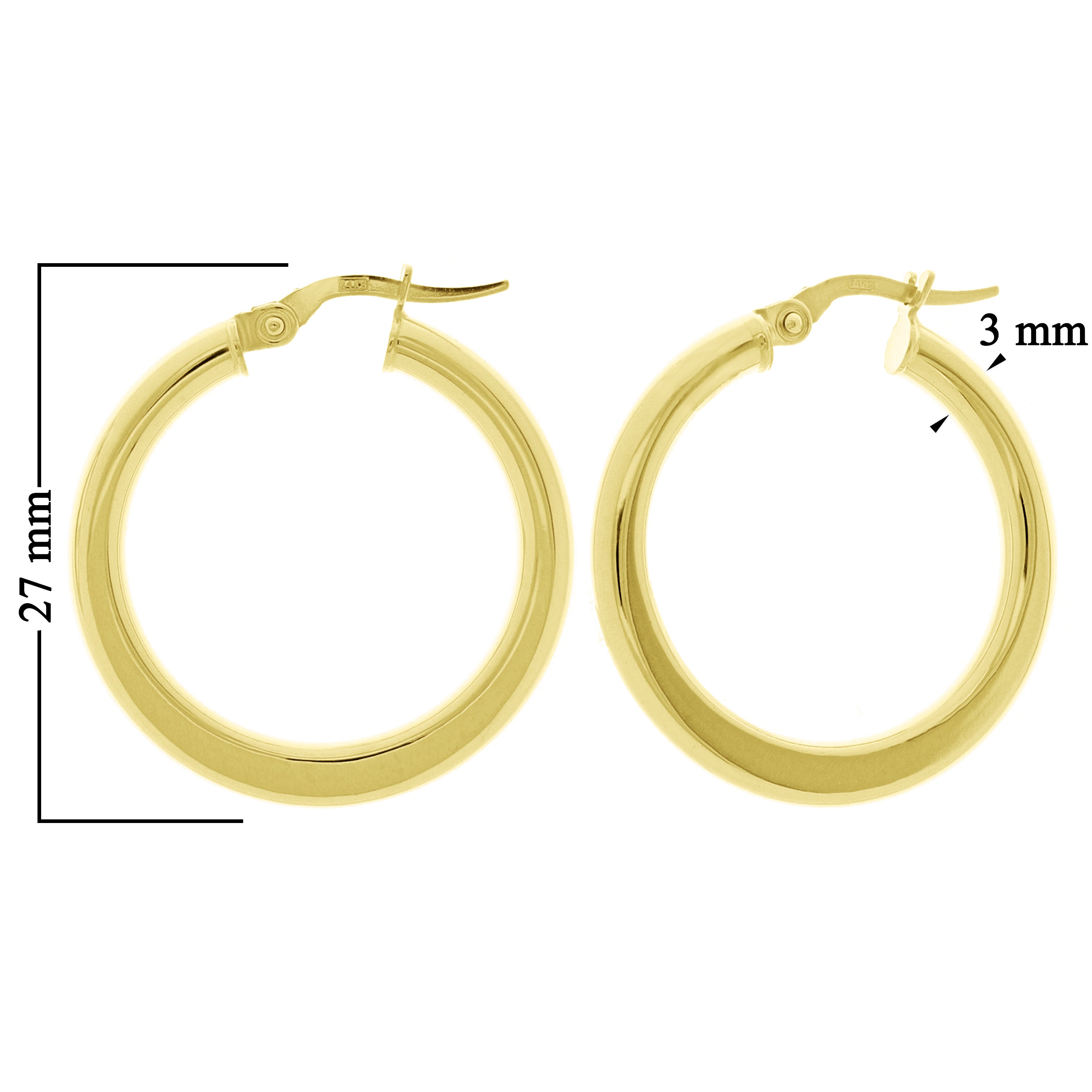 Italian 14k Yellow Gold High Polish Flat Tube Hoop Earrings 1" 3mm 2.1 grams