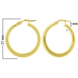 Italian 14k Yellow Gold High Polish Flat Tube Hoop Earrings 1" 3mm 2.1 grams