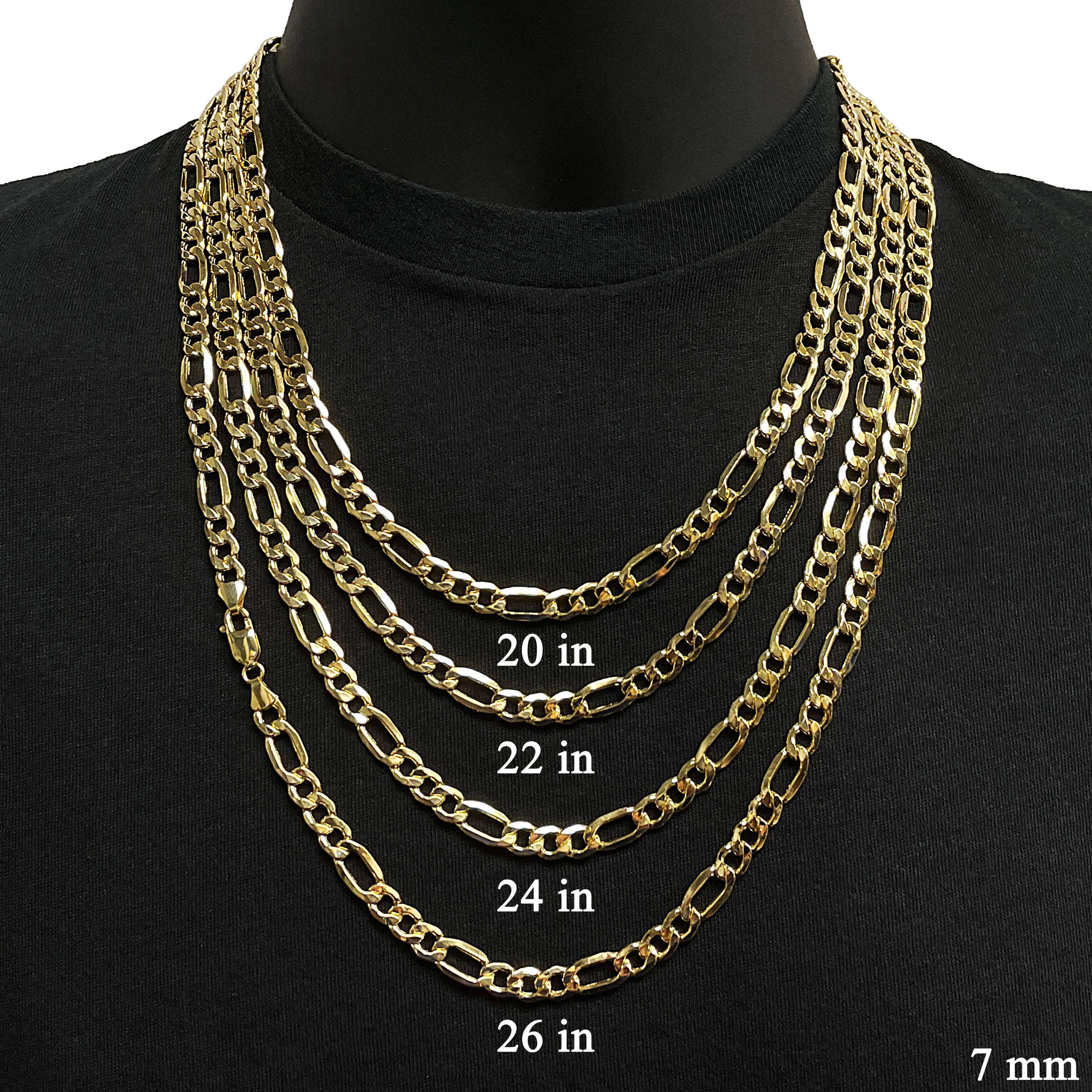 Men's Italian 10k Yellow Gold Hollow Figaro Chain Necklace 20" 7mm 13.6 grams - 20" 13.6 grams